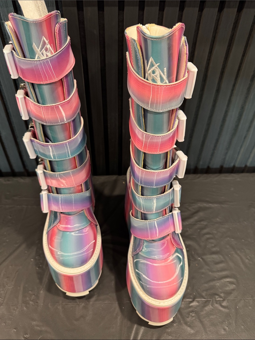YRU Stripe Knee-High Platform Boots new No box